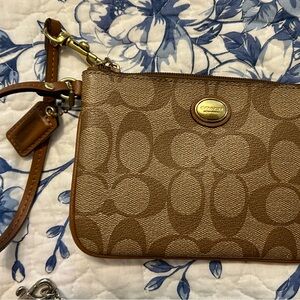 Coach Tan and Brown Signature Wristlet